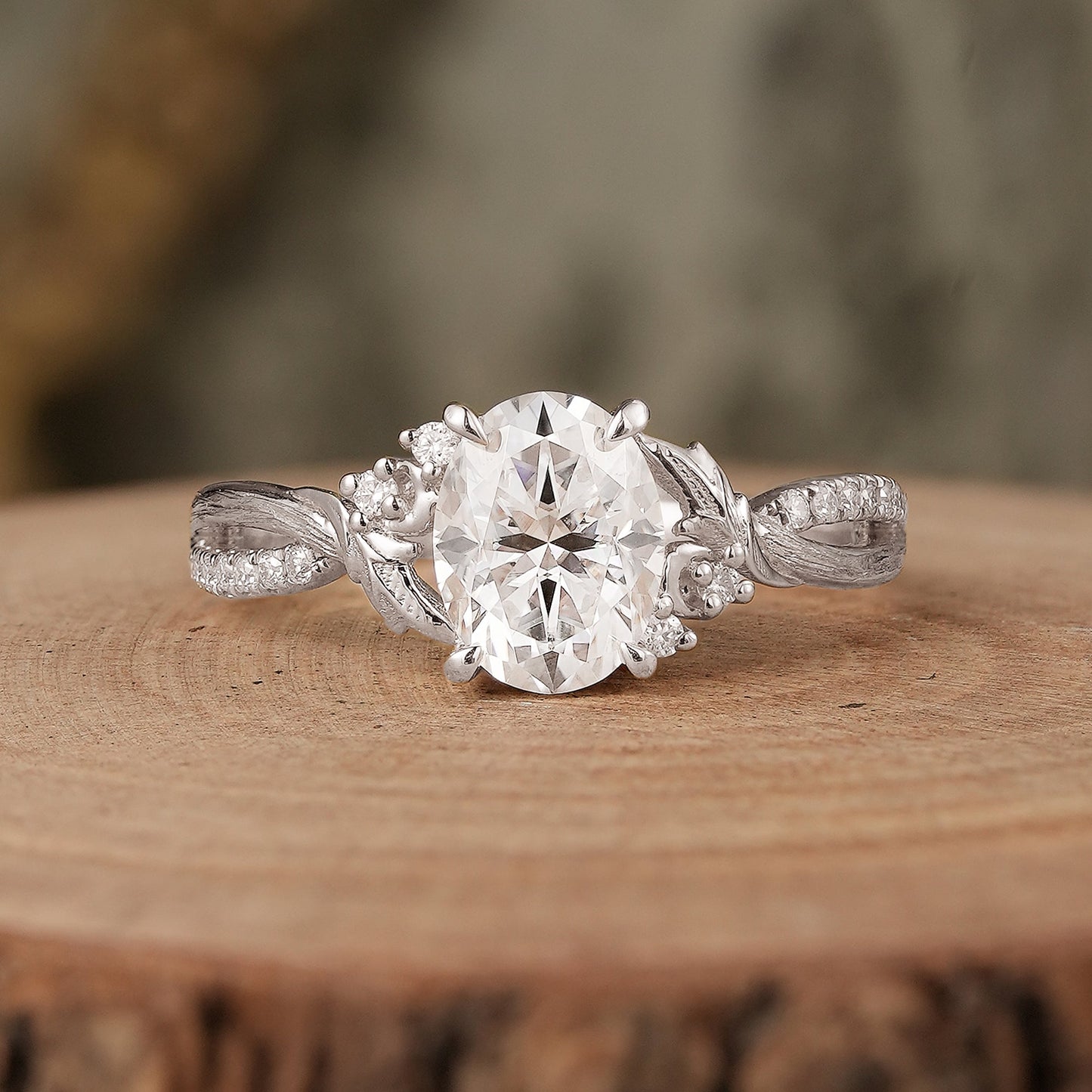 Oval Cut Moissanite Nature Inspired Engagement Ring - Noa - GemsMagic