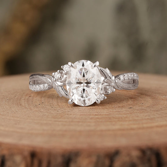 Oval Cut Moissanite Nature Inspired Engagement Ring - Noa - GemsMagic