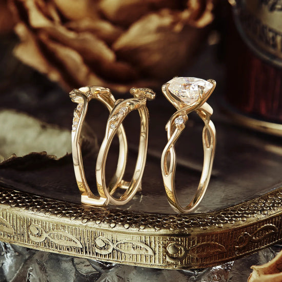 Oval Moissanite Cluster Floral Engagement Ring Set - Beata - GemsMagic