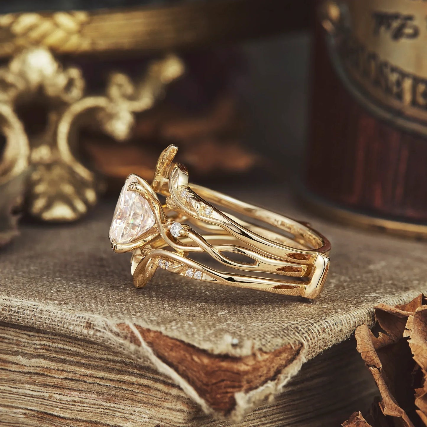 Oval Moissanite Cluster Floral Engagement Ring Set - Beata - GemsMagic