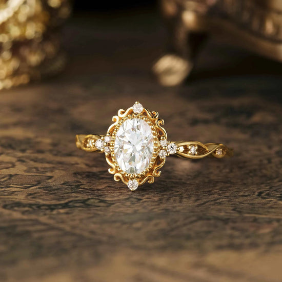 Oval Moissanite Cluster Rose Gold Engagement ring - GemsMagic - GemsMagic