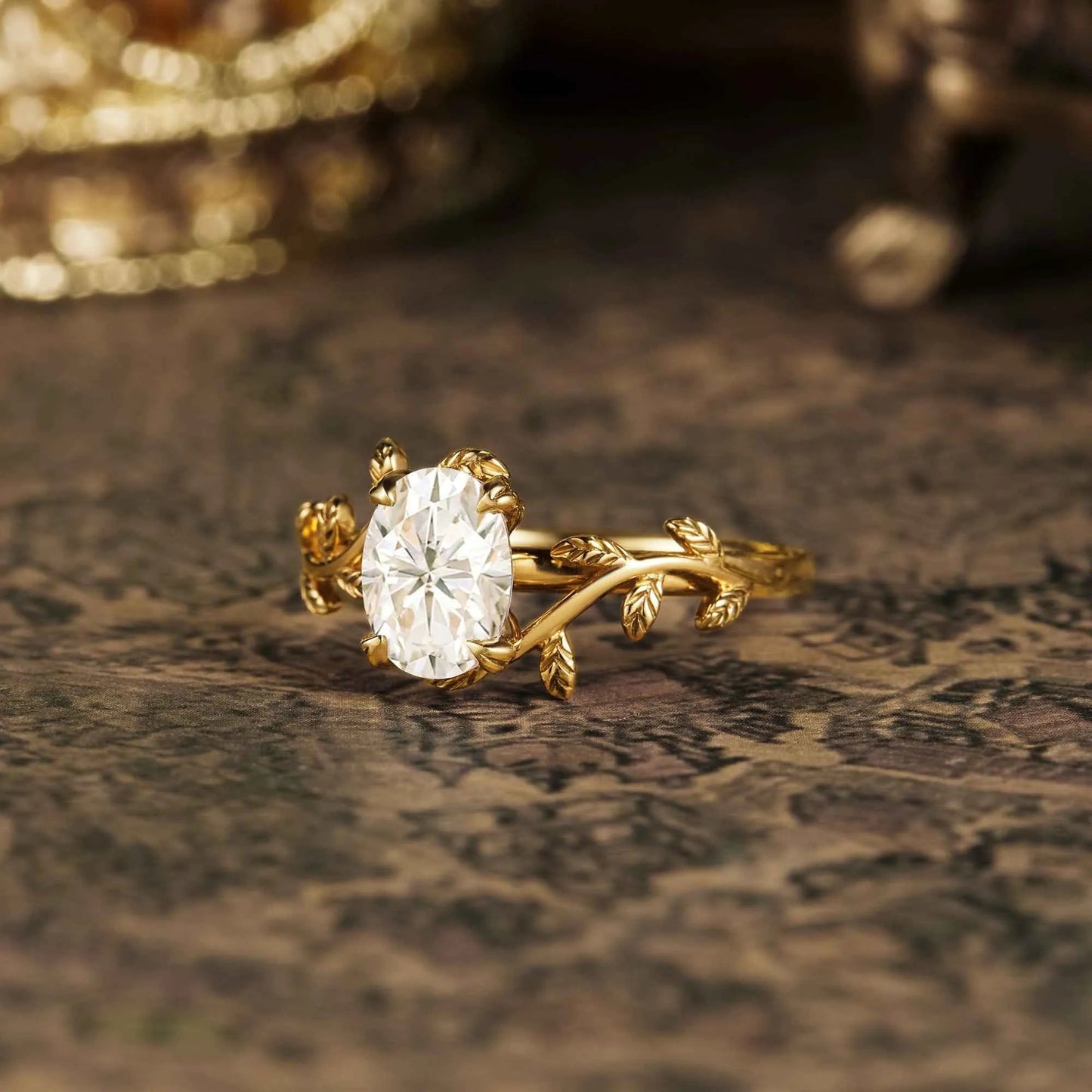 Oval Moissanite Leaf Design Engagement Rings - GemsMagic - GemsMagic