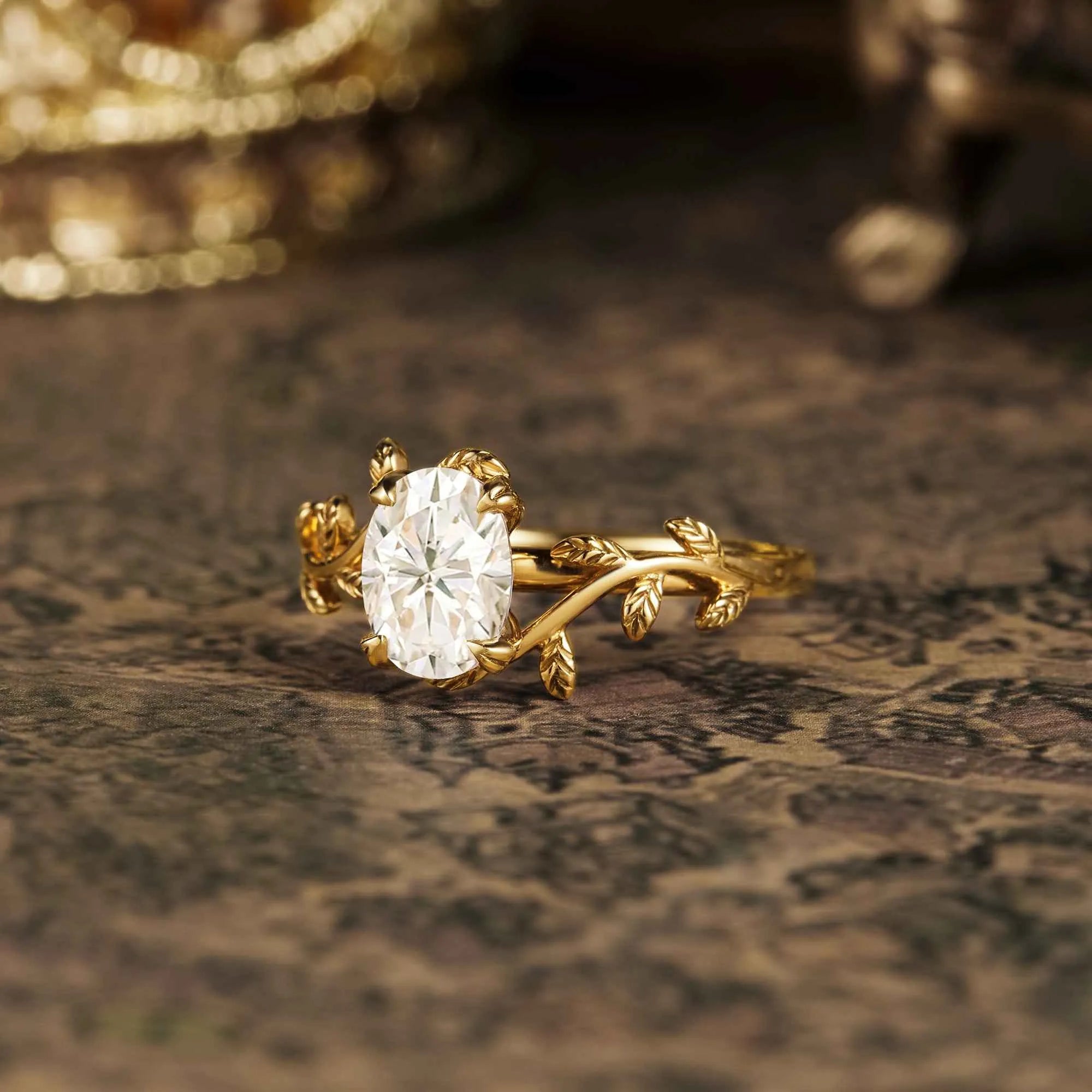 Oval Moissanite Leaf Design Engagement Rings - GemsMagic - GemsMagic