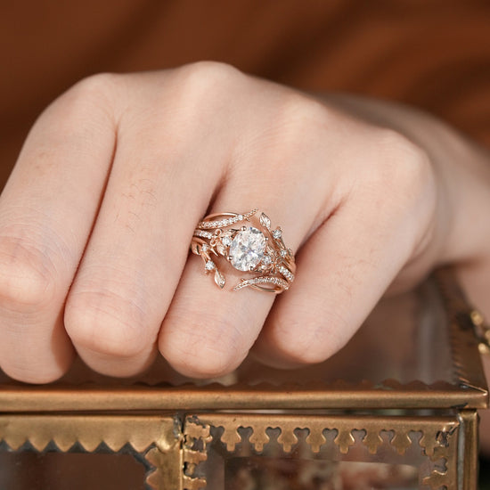 Oval Moissanite Rose Gold Enhancer Ring Set 2pcs - Sofia - GemsMagic