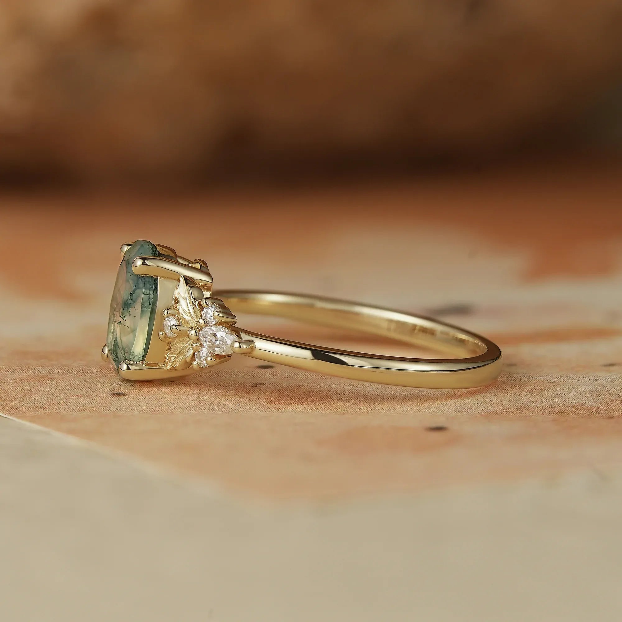 Oval Shaped Moss Agate Engagement Ring - Faye - GemsMagic