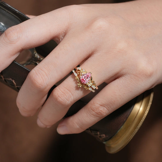 Padparadscha Sapphire Engagement Ring Set - Hollis - GemsMagic