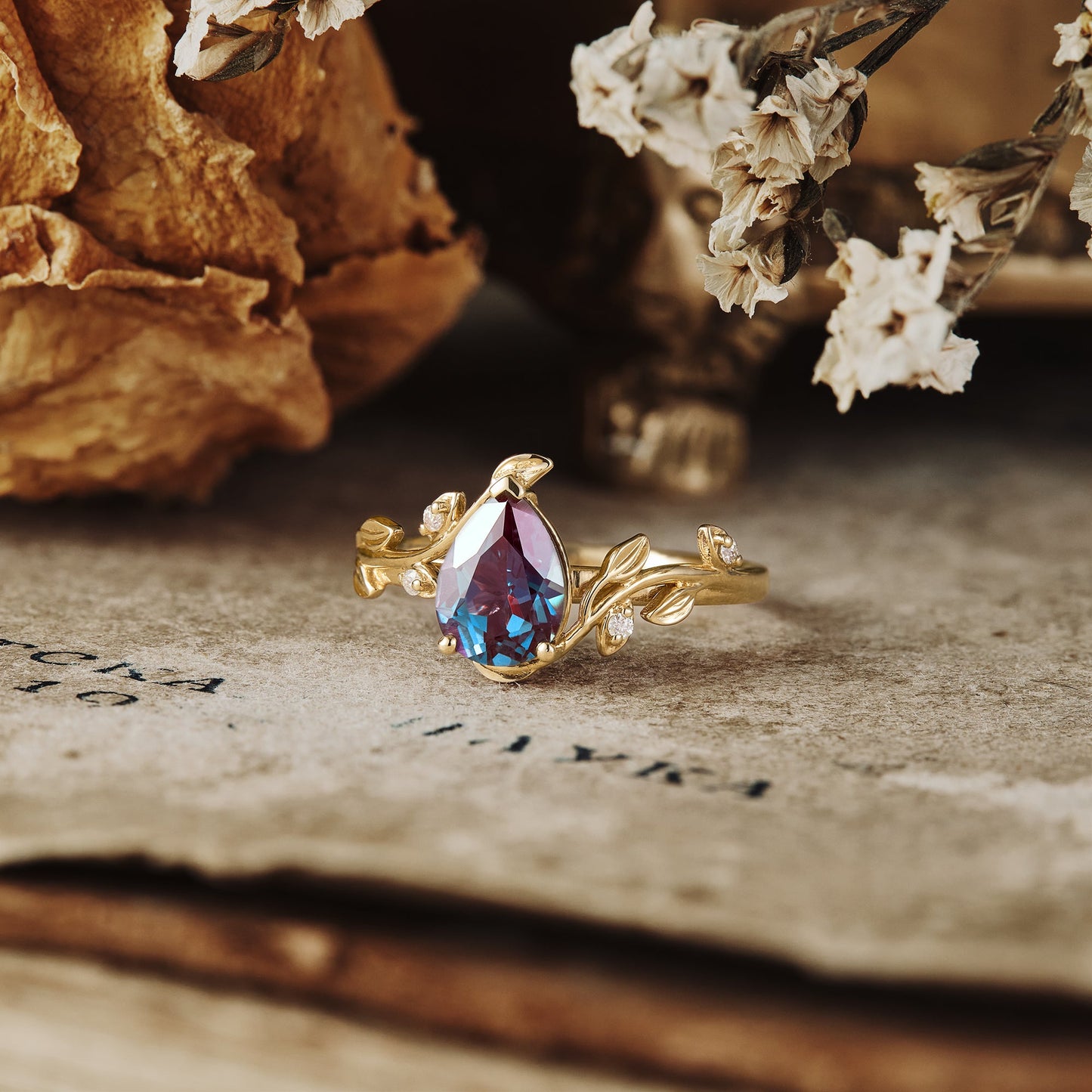 Pear Cut Alexandrite Engagement Ring - Olivia - GemsMagic - GemsMagic