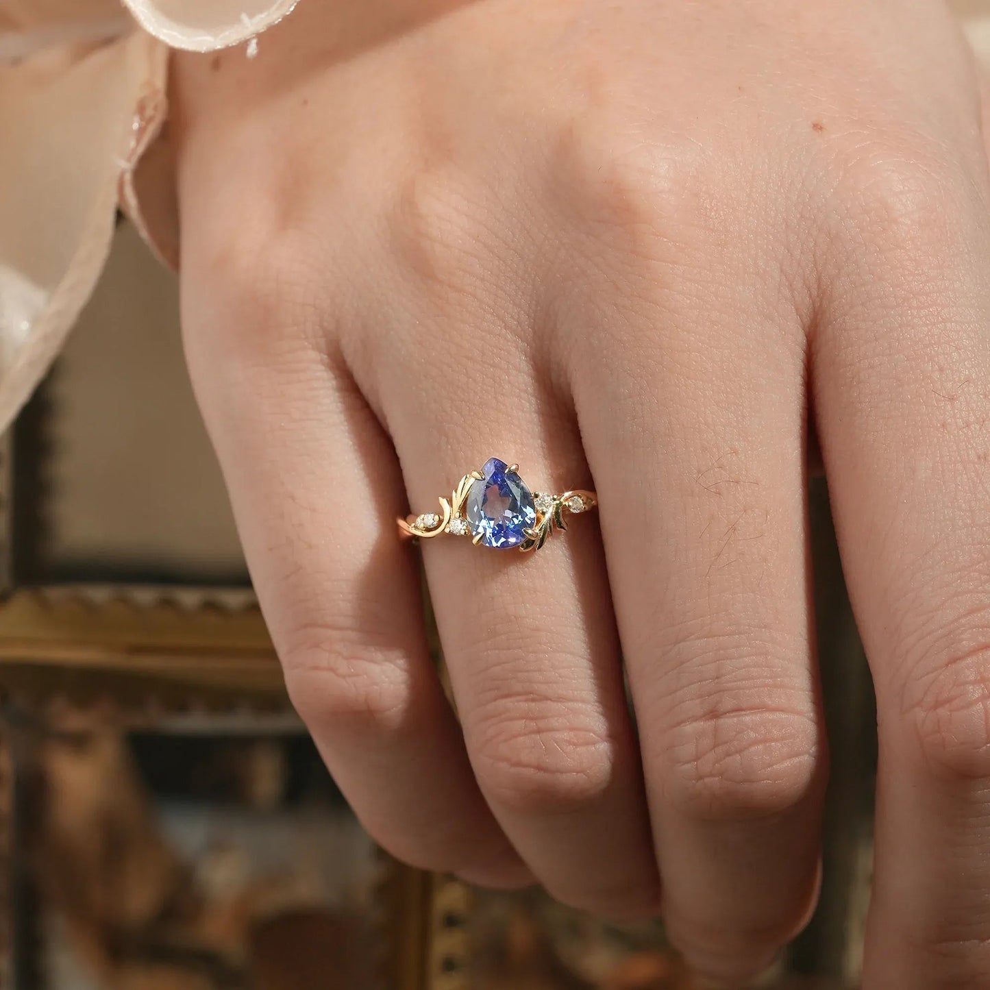 Pear Cut Cornflower Sapphire Engagement Ring - Cassiopeia - GemsMagic