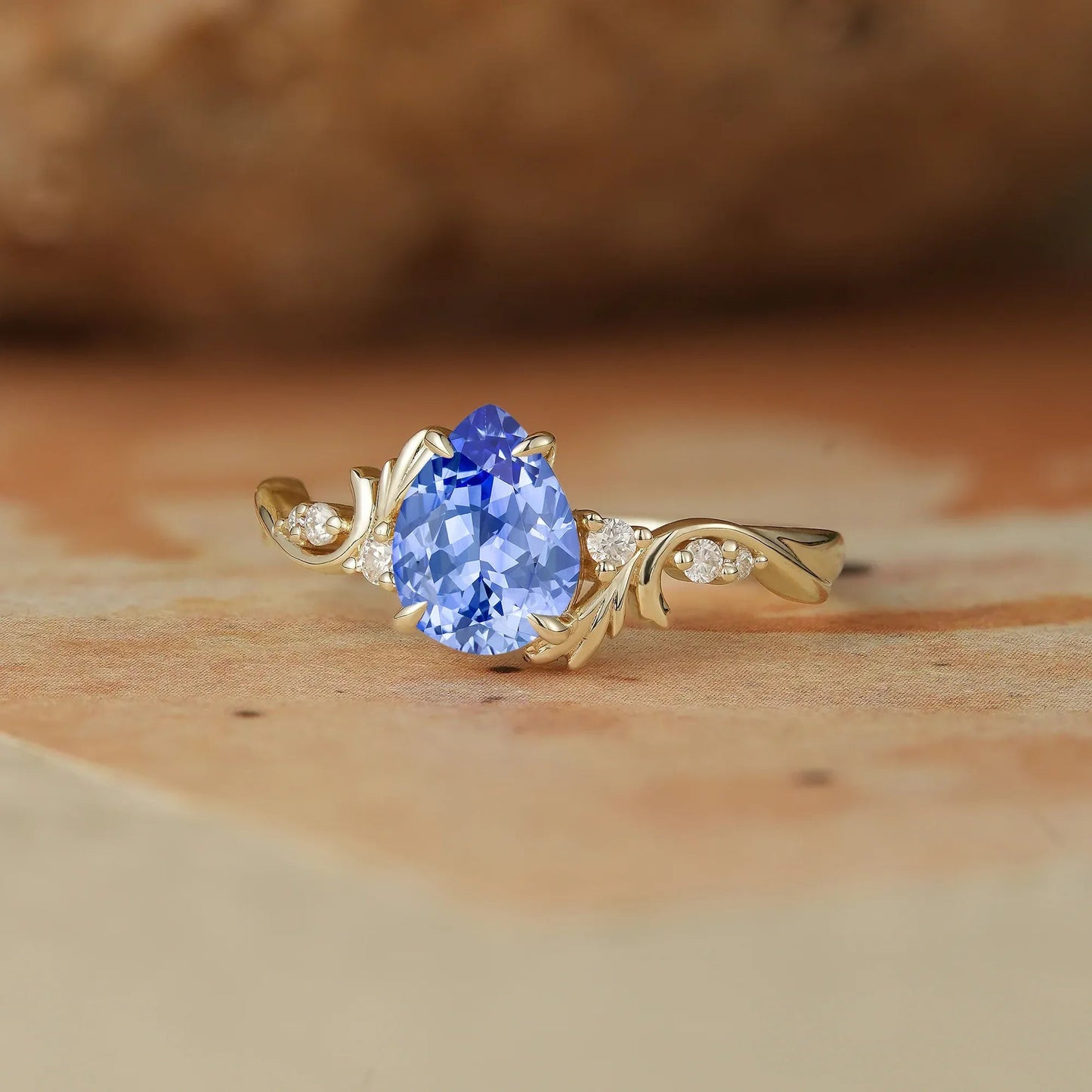 Pear Cut Cornflower Sapphire Engagement Ring - Cassiopeia - GemsMagic
