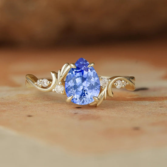 Pear Cut Cornflower Sapphire Engagement Ring - Cassiopeia - GemsMagic