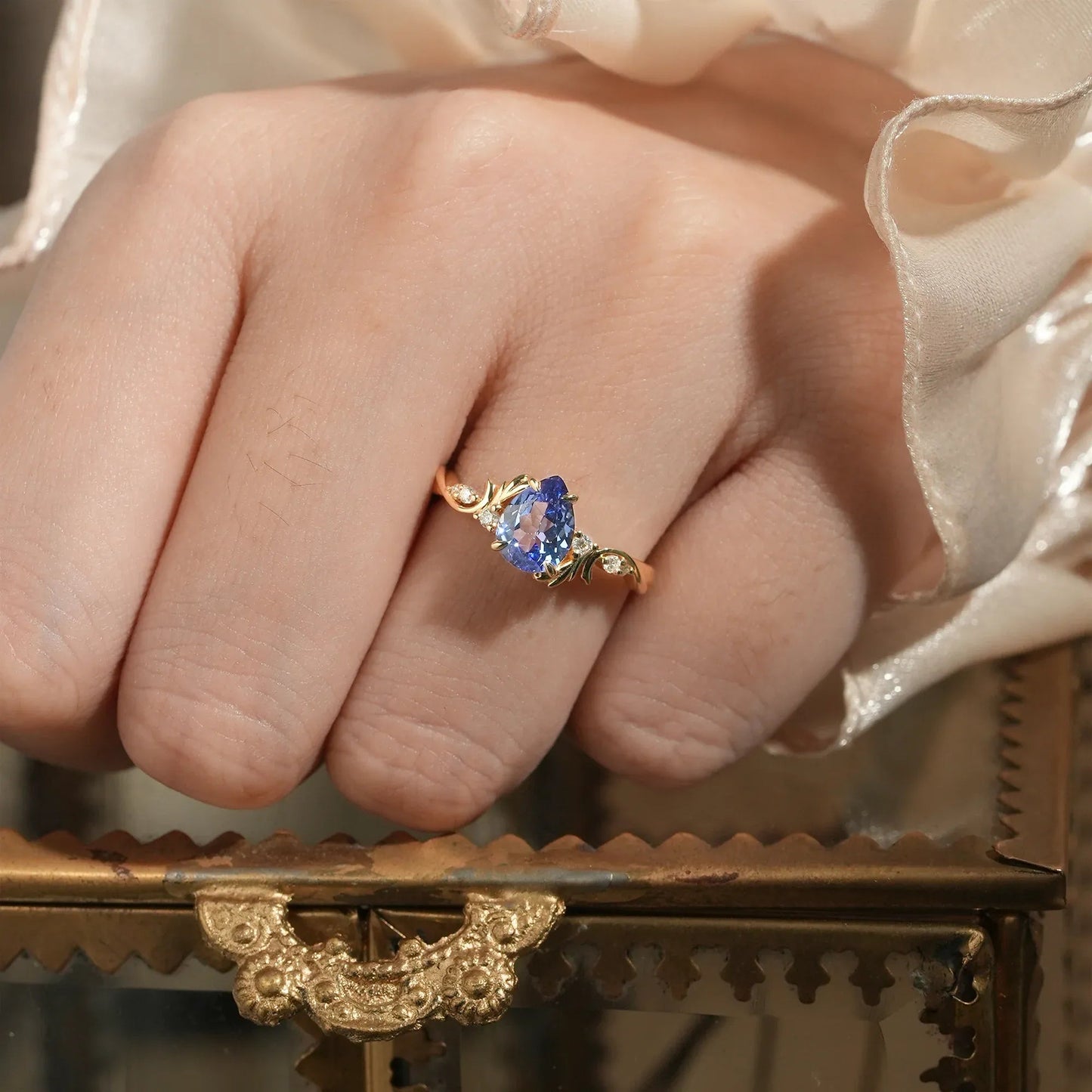 Pear Cut Cornflower Sapphire Engagement Ring - Cassiopeia - GemsMagic