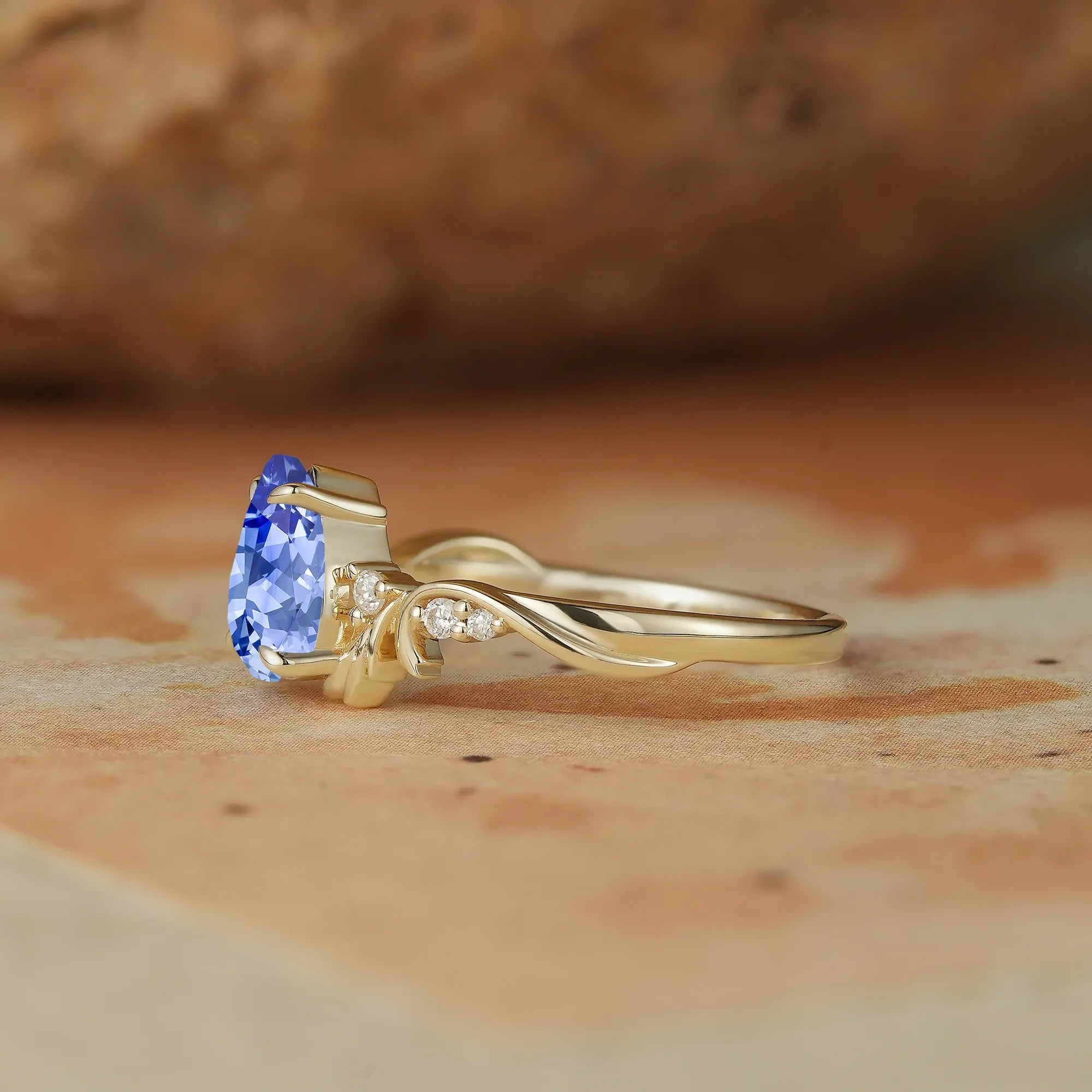 Pear Cut Cornflower Sapphire Engagement Ring - Cassiopeia - GemsMagic