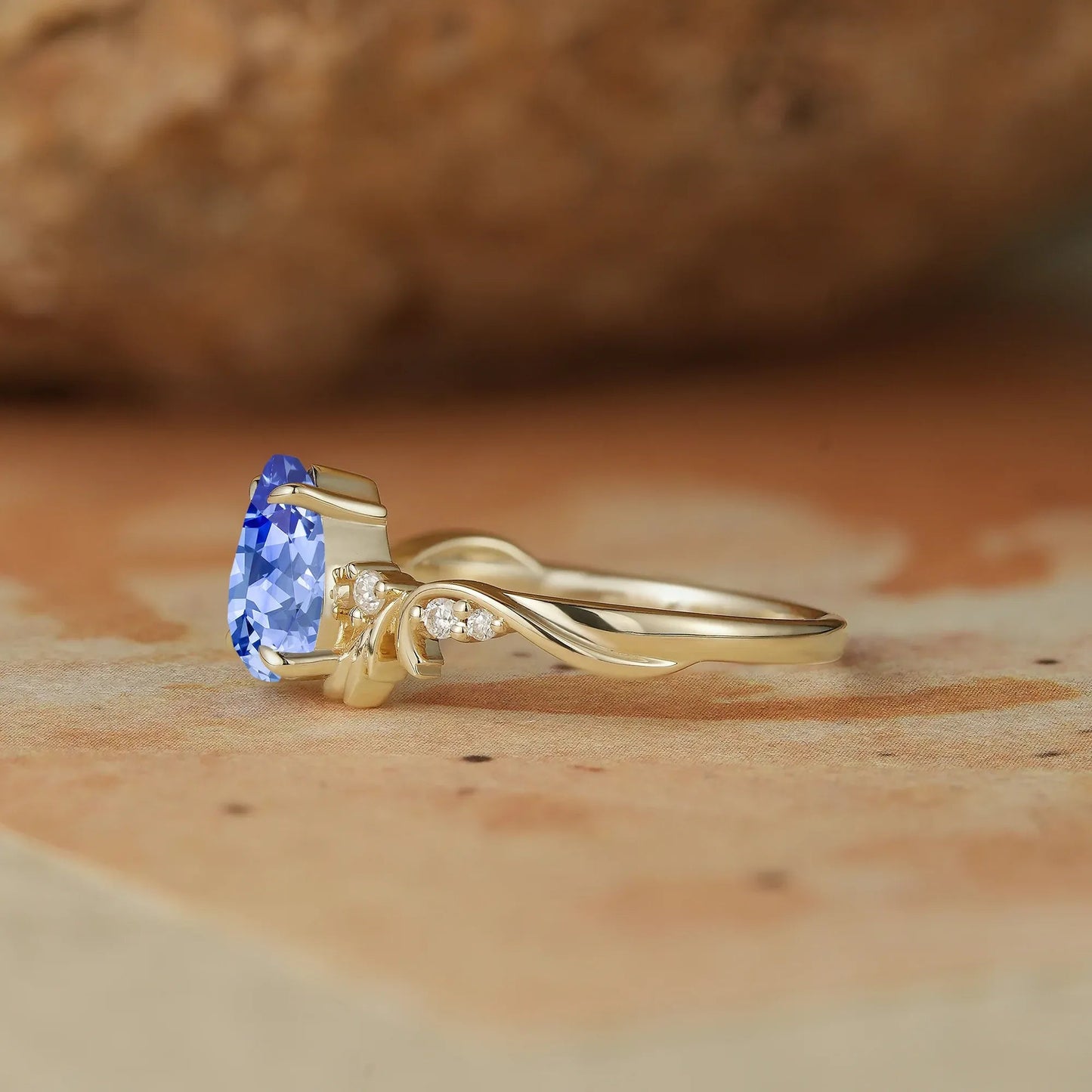 Pear Cut Cornflower Sapphire Engagement Ring - Cassiopeia - GemsMagic