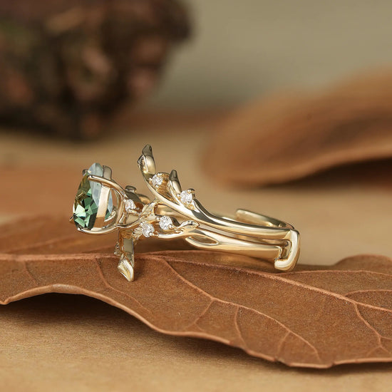 Pear Cut Green Sapphire Enhancer Ring Set - Niamh - GemsMagic