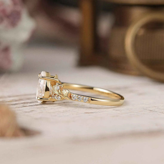 Pear Cut Moissanite Ginkgo Leaf Inspired Engagement Ring - GemsMagic