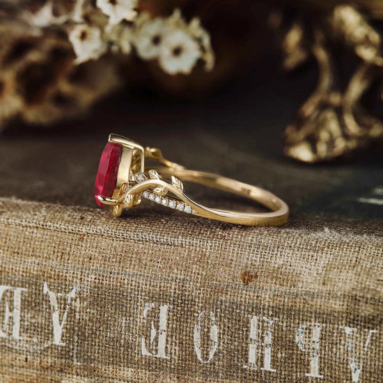 Pear Cut Ruby Nature Inspired Engagement Ring - GemsMagic