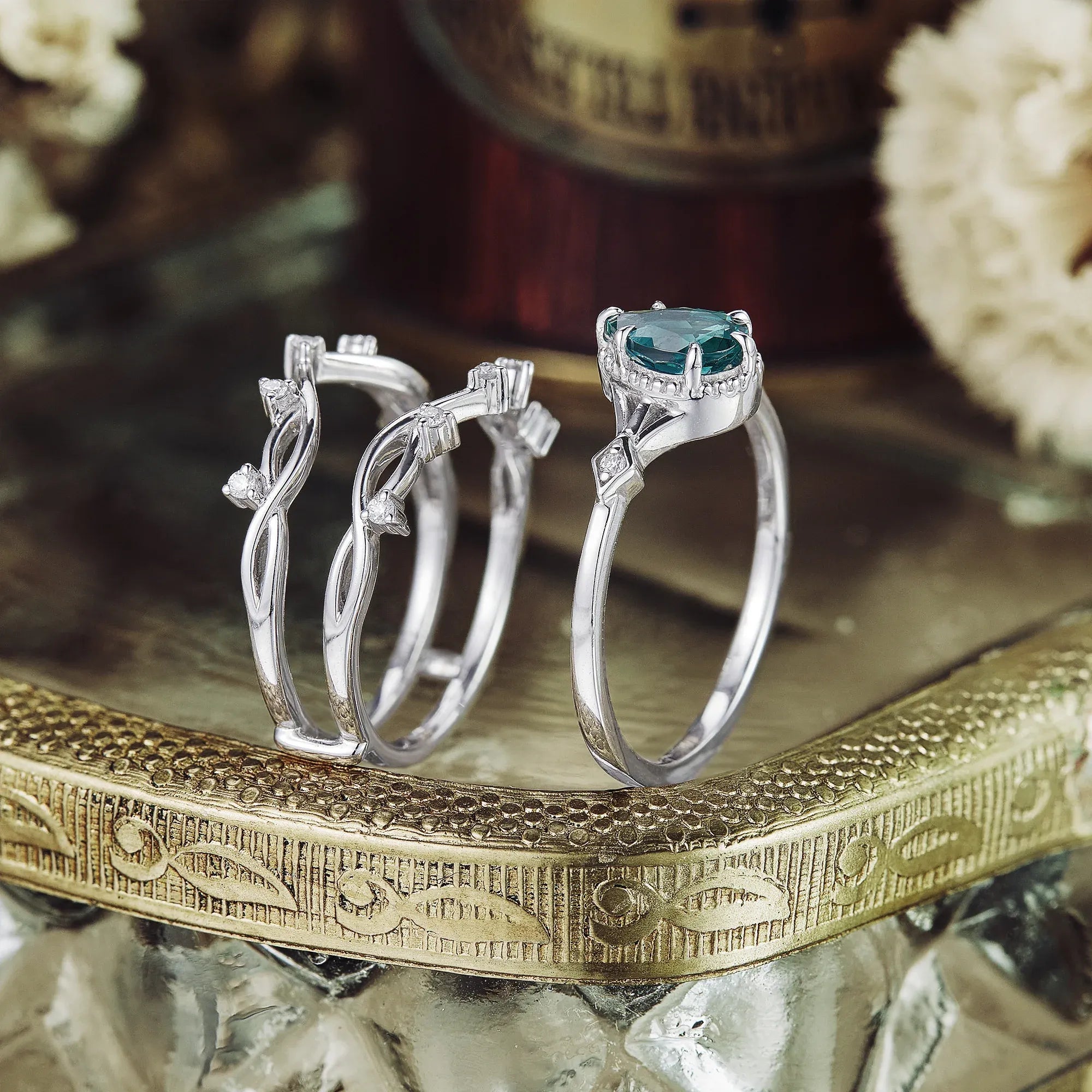 Pear Emerald Vineman Enhancer Ring Set 2pcs - GemsMagic - GemsMagic