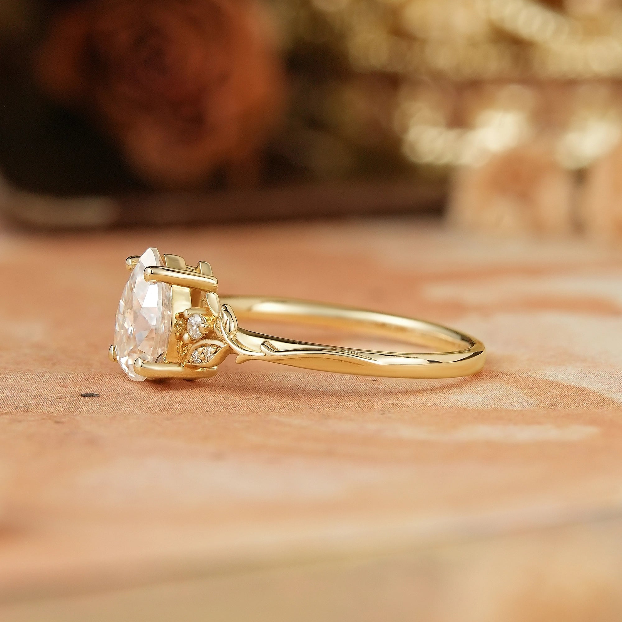 Pear Moissanite Leaf And Vine Inspired Engagament Ring | GemsMagic - GemsMagic
