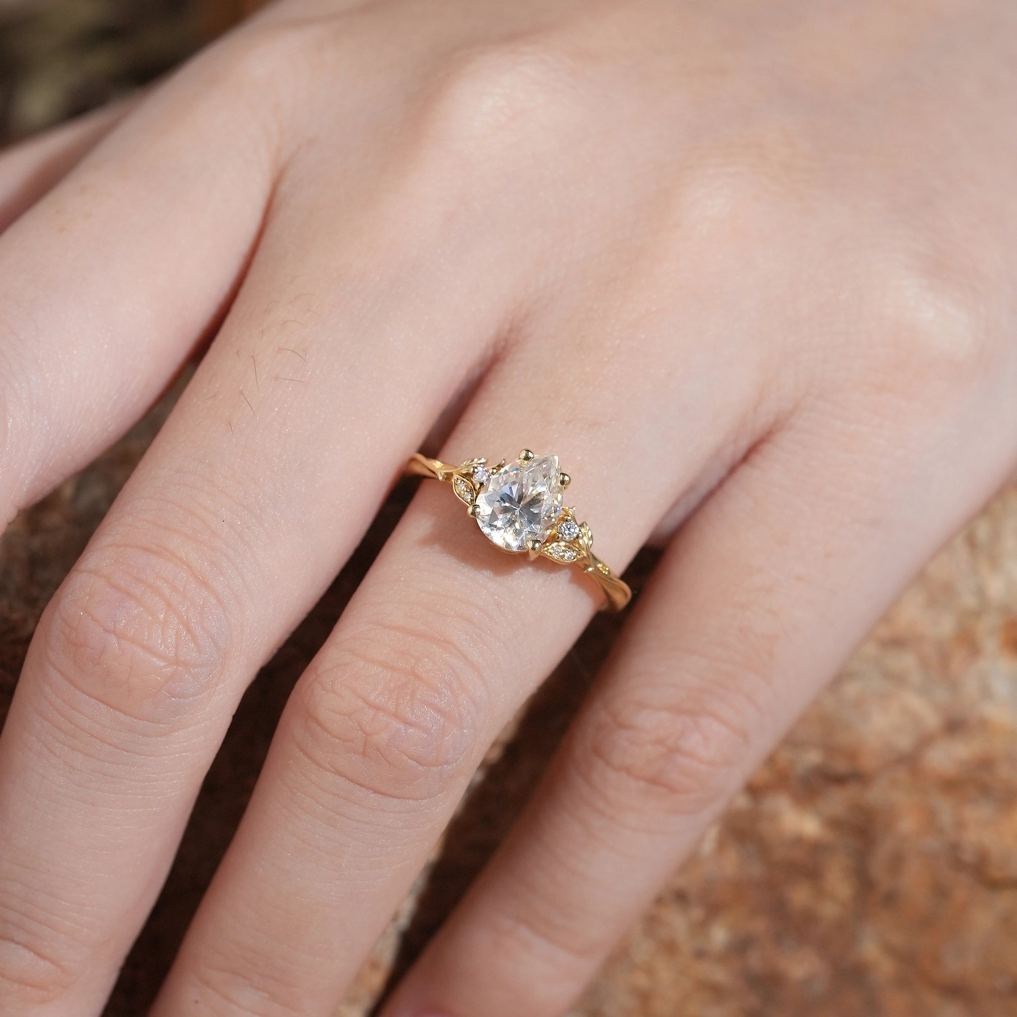 Pear Moissanite Leaf And Vine Inspired Engagament Ring | GemsMagic - GemsMagic