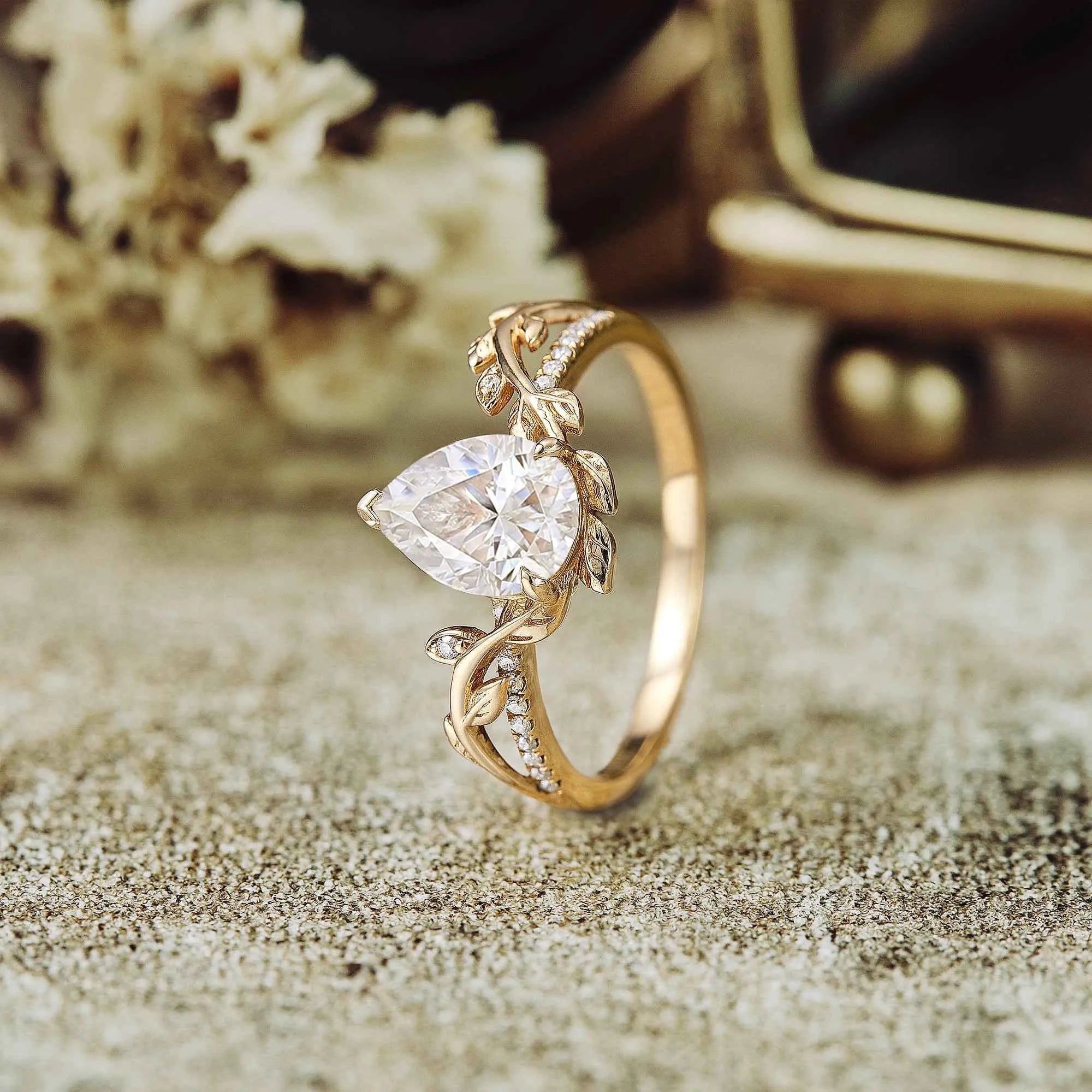 Pear Moissanite Natural Inspired Engagement Ring - GemsMagic - GemsMagic