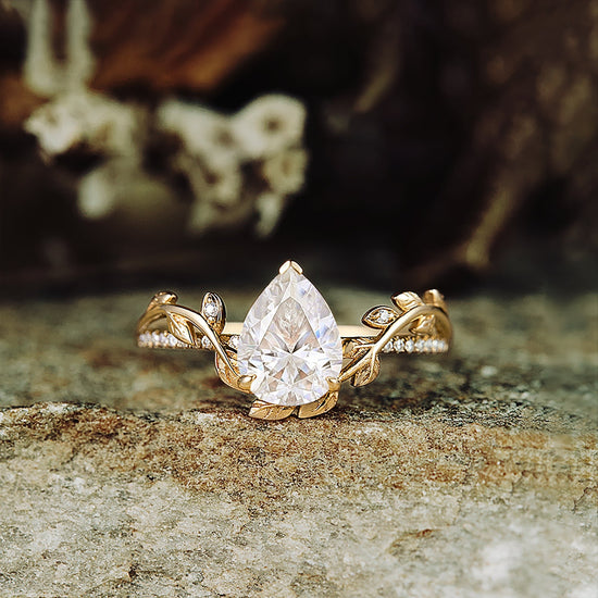 Pear Moissanite Natural Inspired Engagement Ring - GemsMagic - GemsMagic