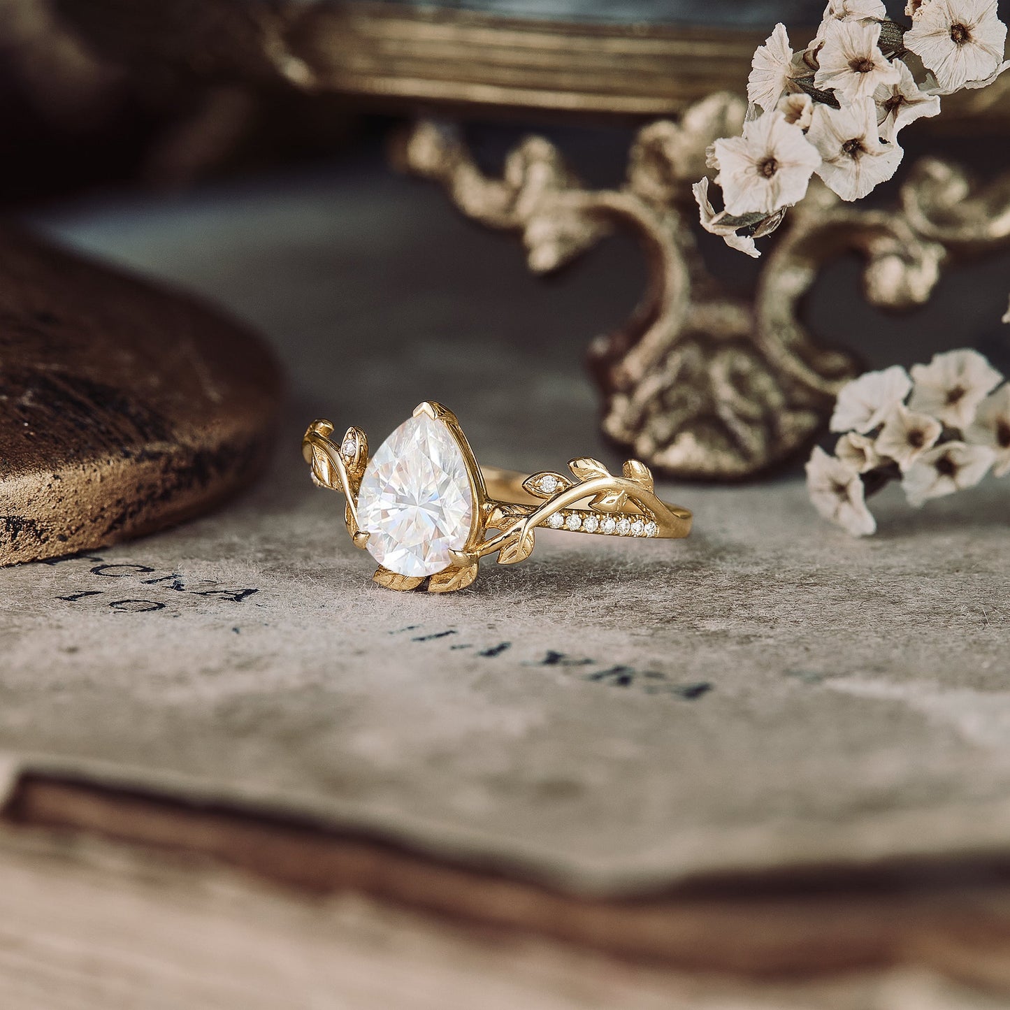 Pear Moissanite Natural Inspired Engagement Ring - GemsMagic - GemsMagic