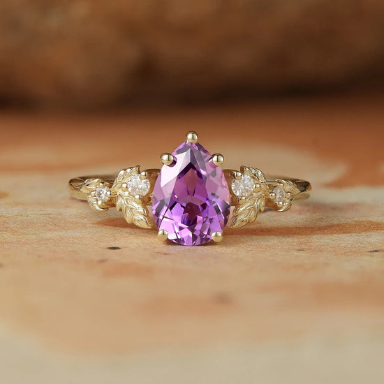 Pear Shaped Purple Sapphire Engagement Ring - Daisy - GemsMagic