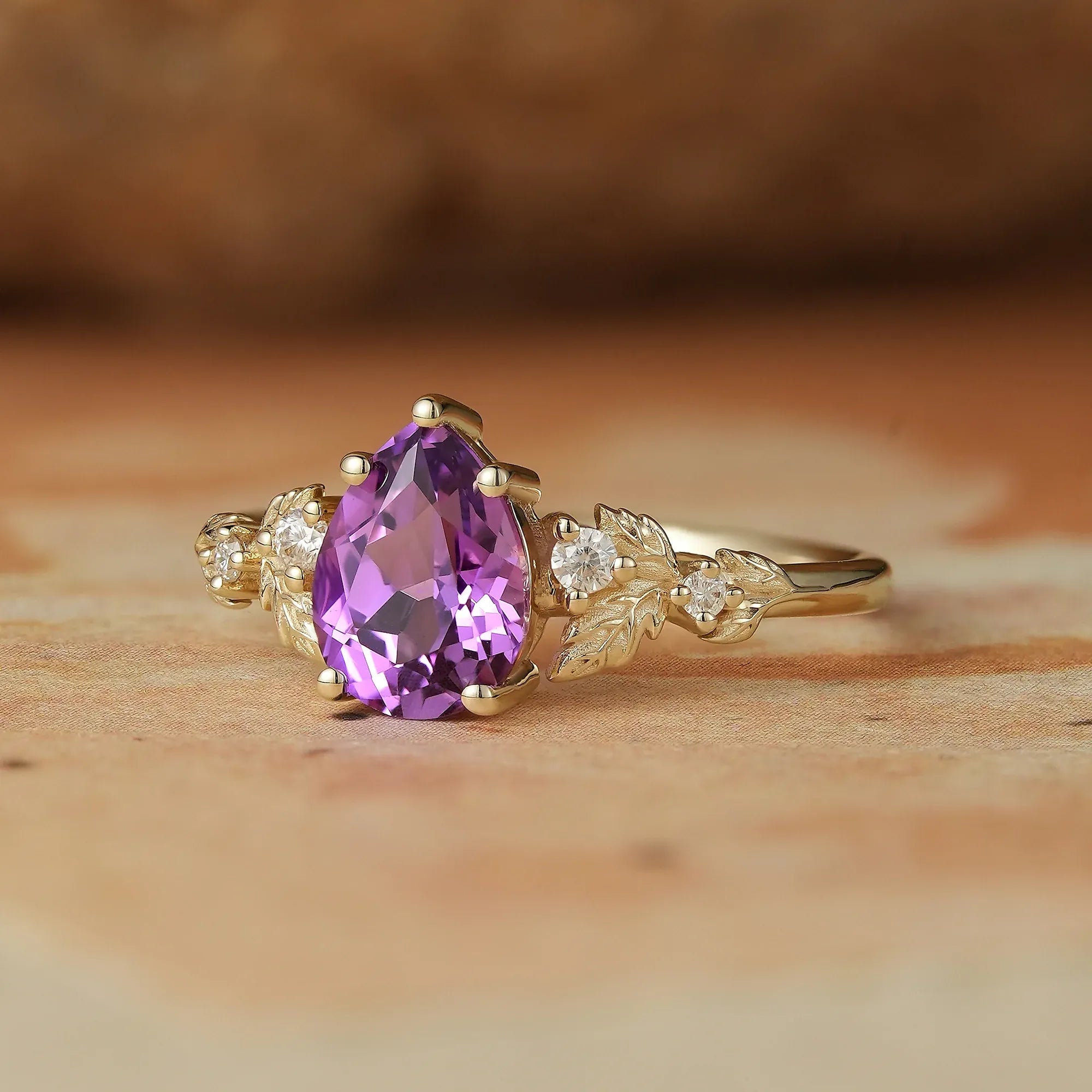 Pear Shaped Purple Sapphire Engagement Ring - Daisy - GemsMagic