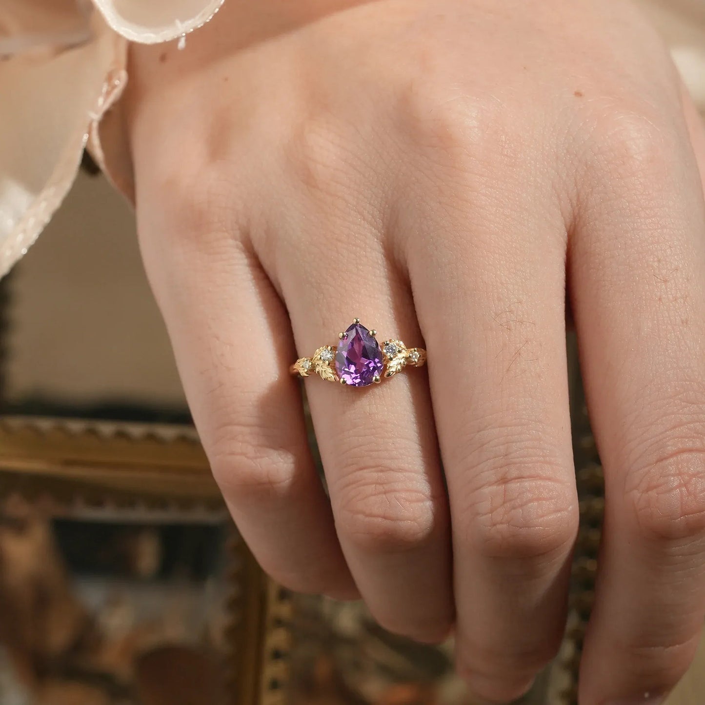 Pear Shaped Purple Sapphire Engagement Ring - Daisy - GemsMagic
