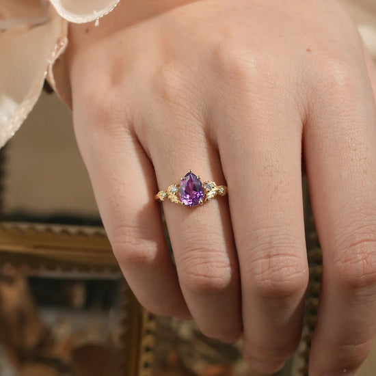 Pear Shaped Purple Sapphire Engagement Ring - Daisy - GemsMagic