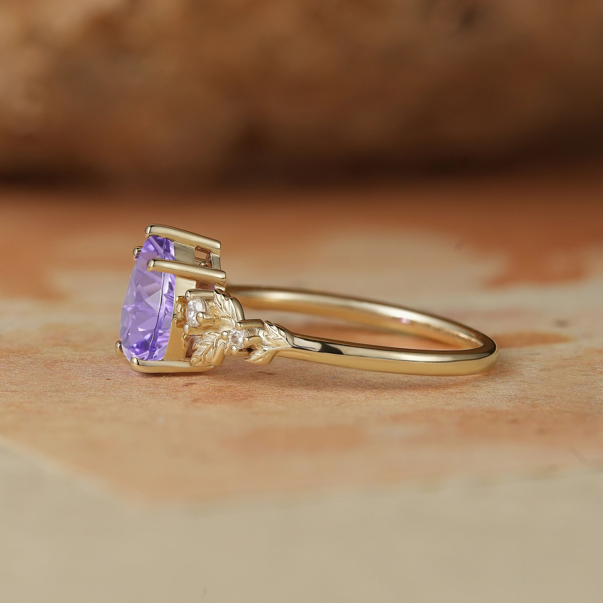 Pear Shaped Sparkle Cut Purple Sapphire Engagement Ring - Daisy - GemsMagic