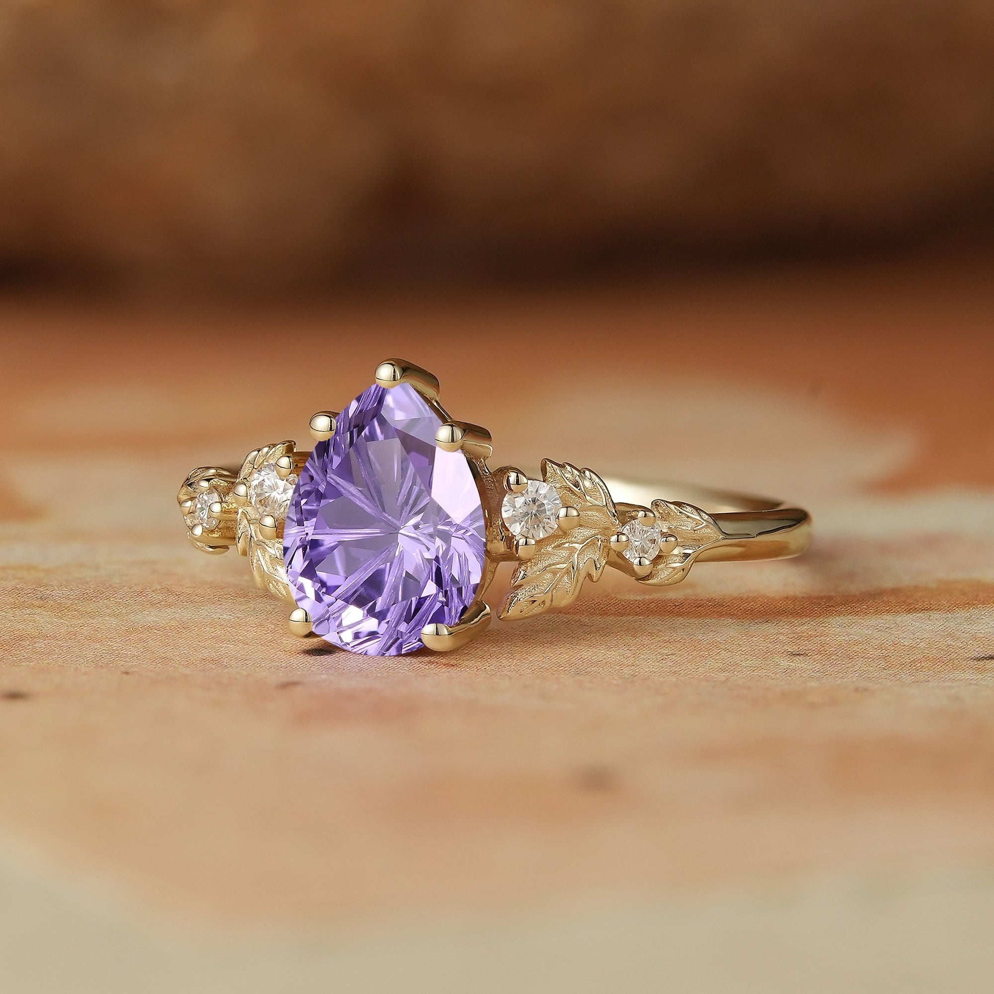 Pear Shaped Sparkle Cut Purple Sapphire Engagement Ring - Daisy - GemsMagic