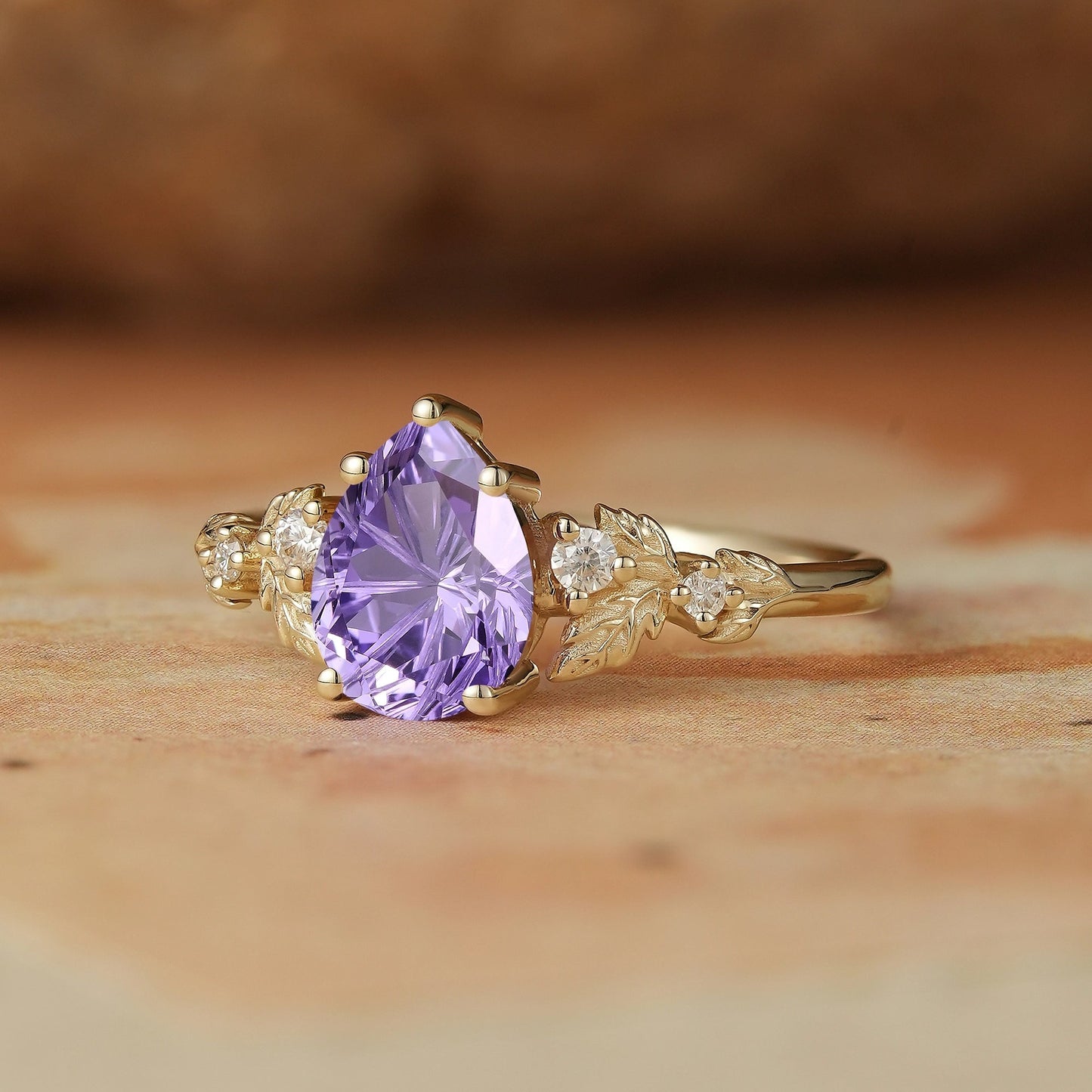Pear Shaped Sparkle Cut Purple Sapphire Engagement Ring - Daisy - GemsMagic