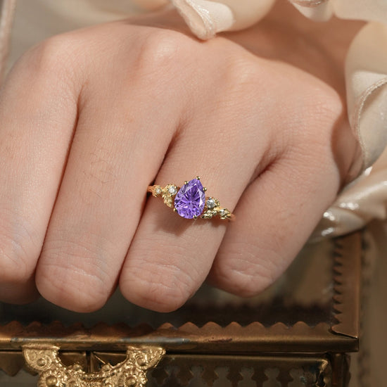 Pear Shaped Sparkle Cut Purple Sapphire Engagement Ring - Daisy - GemsMagic