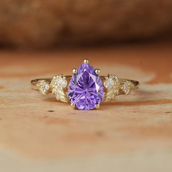 Pear Shaped Sparkle Cut Purple Sapphire Engagement Ring - Daisy - GemsMagic