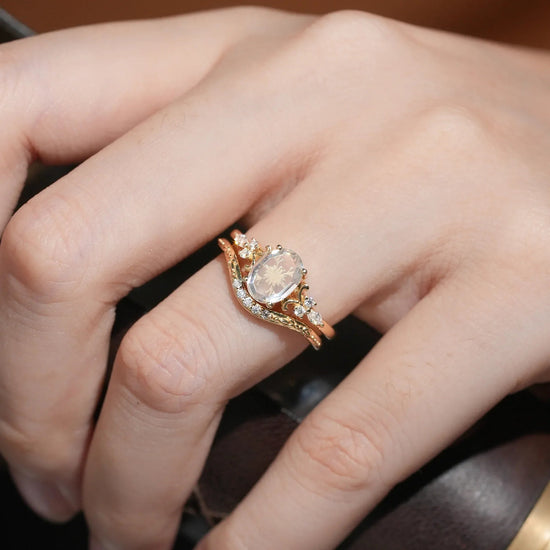 Portrait - cut Moissanite Engagement Ring Set 2pcs - Calliope - GemsMagic - GemsMagic