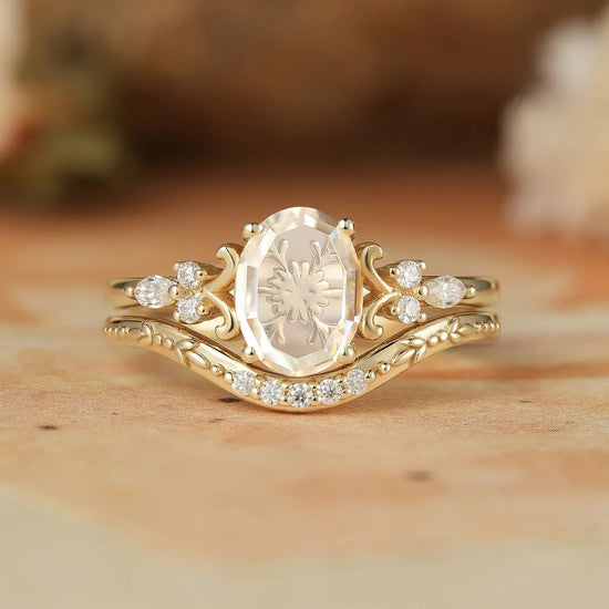 Portrait - cut Moissanite Engagement Ring Set 2pcs - Calliope - GemsMagic - GemsMagic