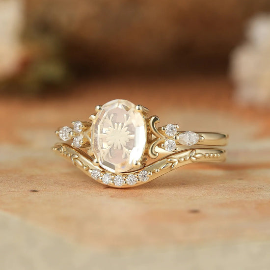 Portrait - cut Moissanite Engagement Ring Set 2pcs - Calliope - GemsMagic - GemsMagic