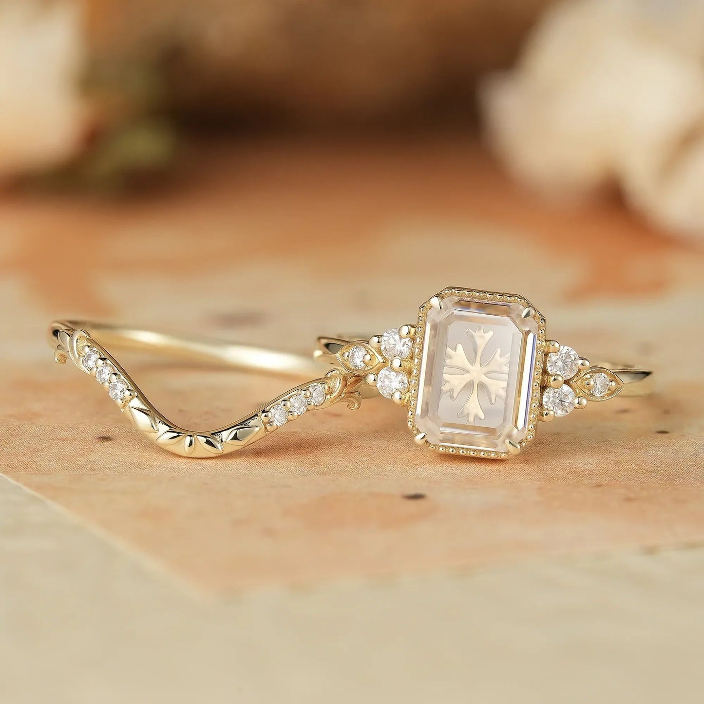 Portrait Cut Moissanite Ring Set 2pcs - Anouk - GemsMagic