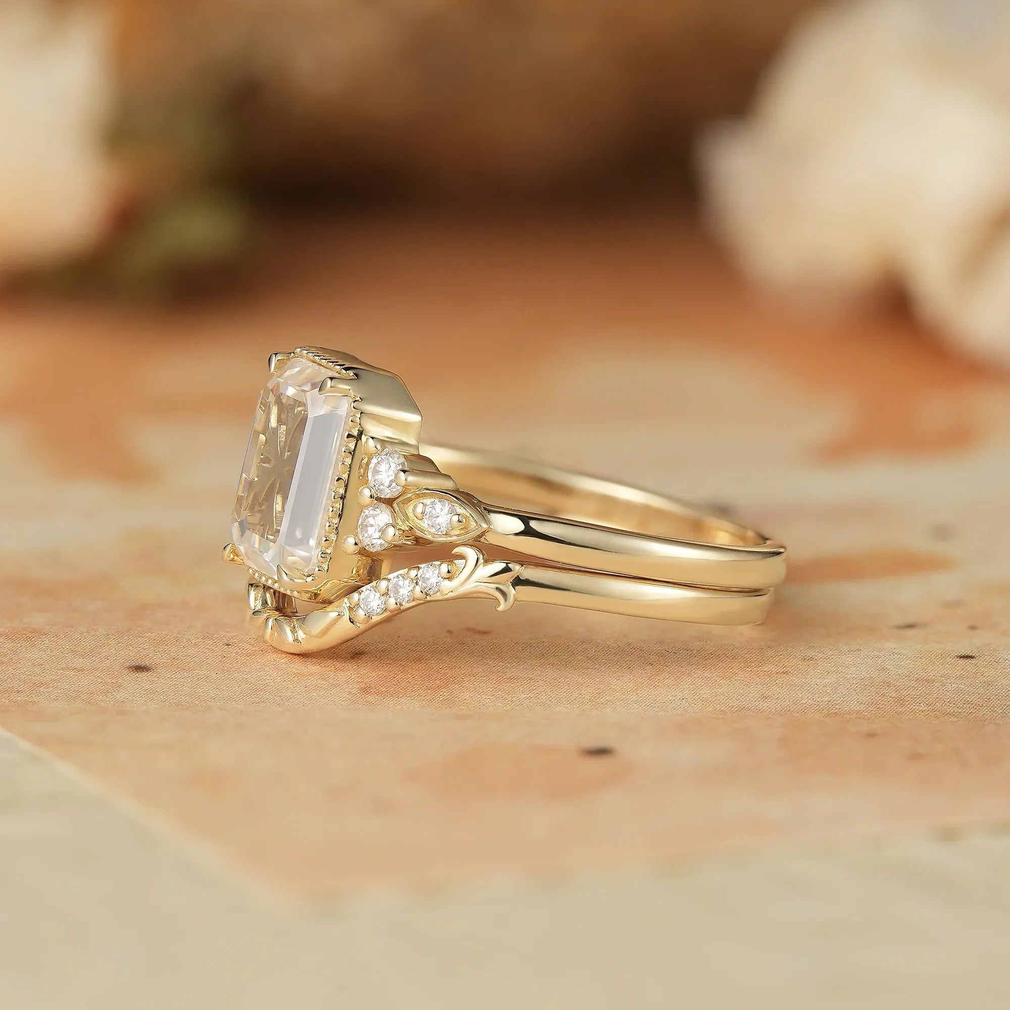 Portrait Cut Moissanite Ring Set 2pcs - Anouk - GemsMagic