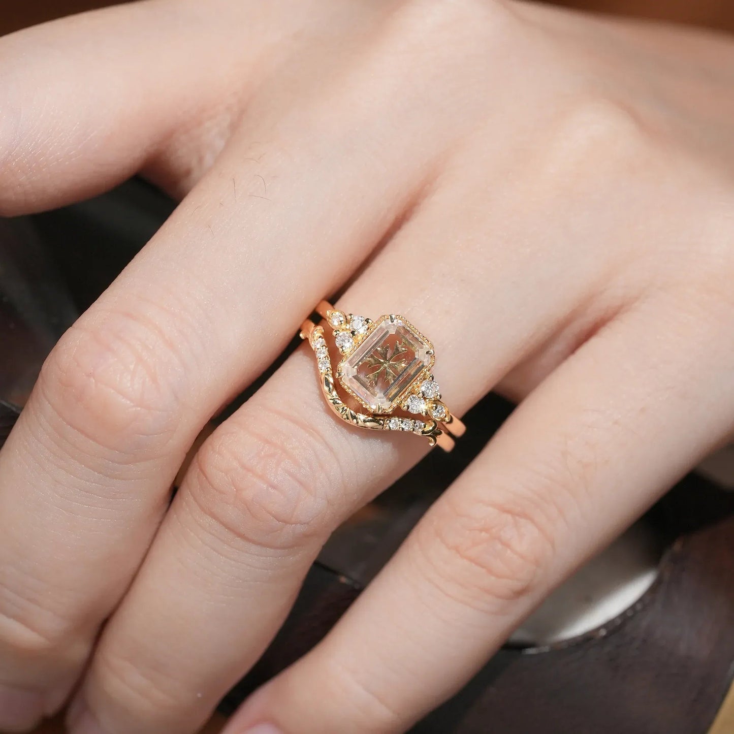 Portrait Cut Moissanite Ring Set 2pcs - Anouk - GemsMagic