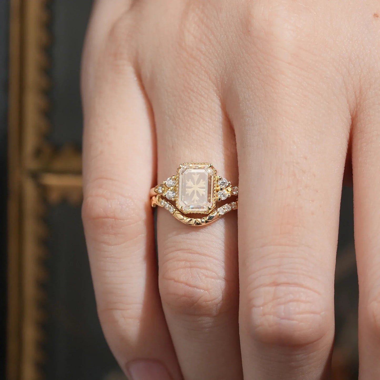 Portrait Cut Moissanite Ring Set 2pcs - Anouk - GemsMagic