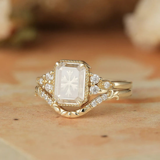 Portrait Cut Moissanite Ring Set 2pcs - Anouk - GemsMagic