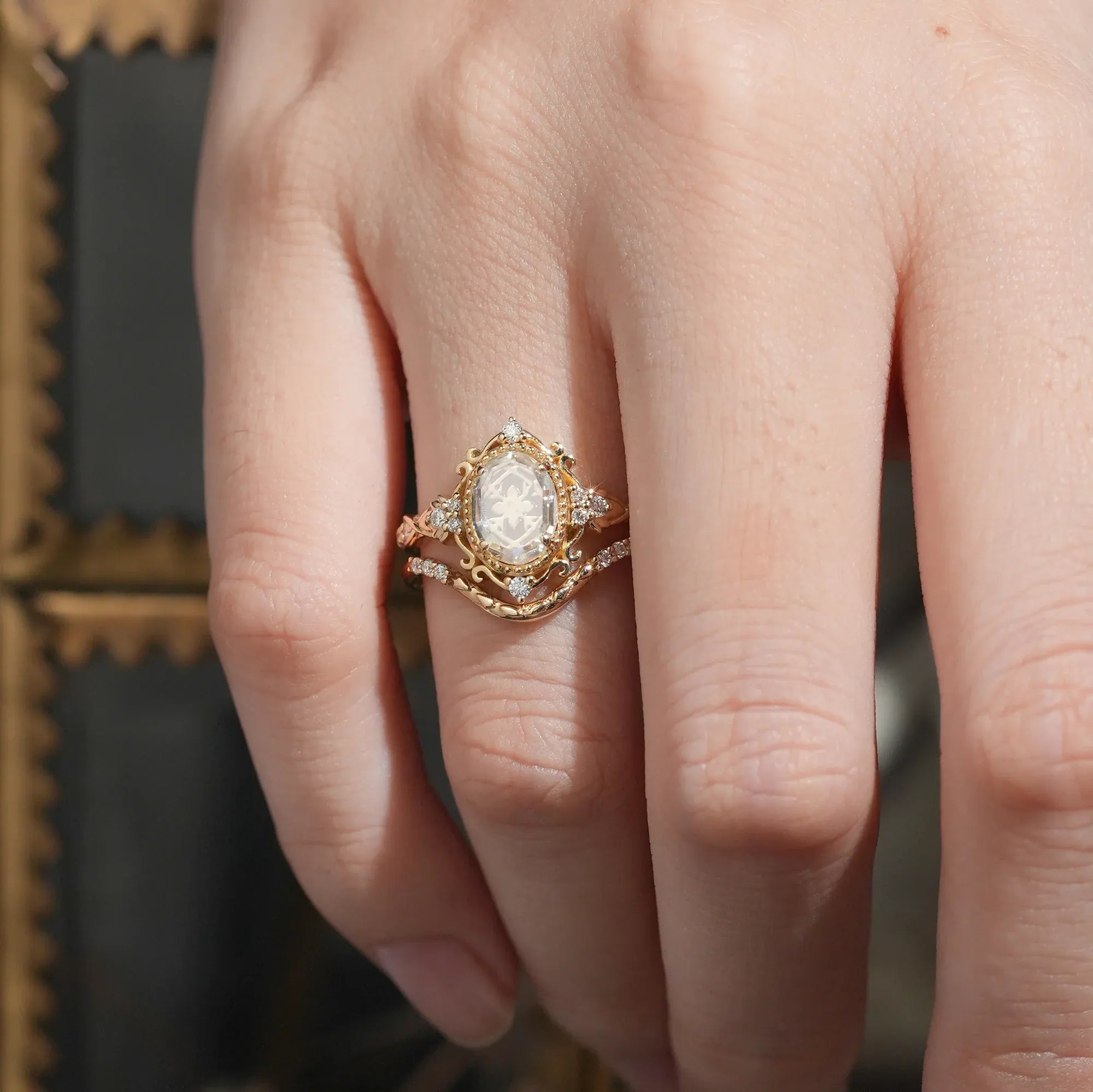 Portrait Cut Moissanite Ring Set 2pcs - Remy - GemsMagic - GemsMagic