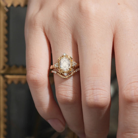 Portrait Cut Moissanite Ring Set 2pcs - Remy - GemsMagic - GemsMagic