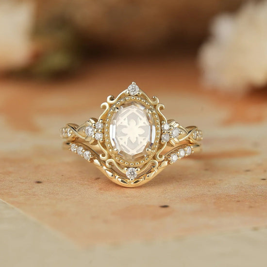 Portrait Cut Moissanite Ring Set 2pcs - Remy - GemsMagic - GemsMagic