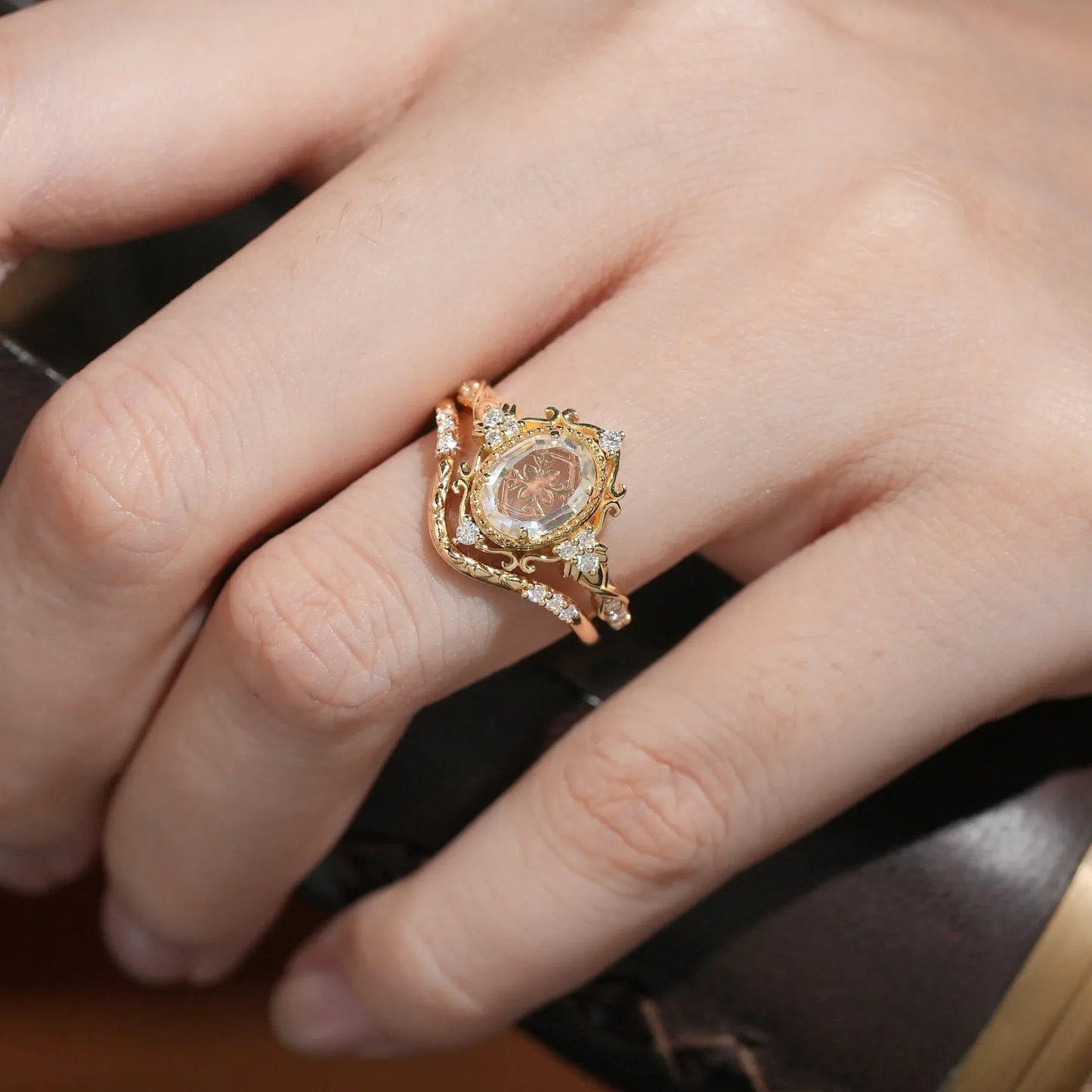 Portrait Cut Moissanite Ring Set 2pcs - Remy - GemsMagic - GemsMagic