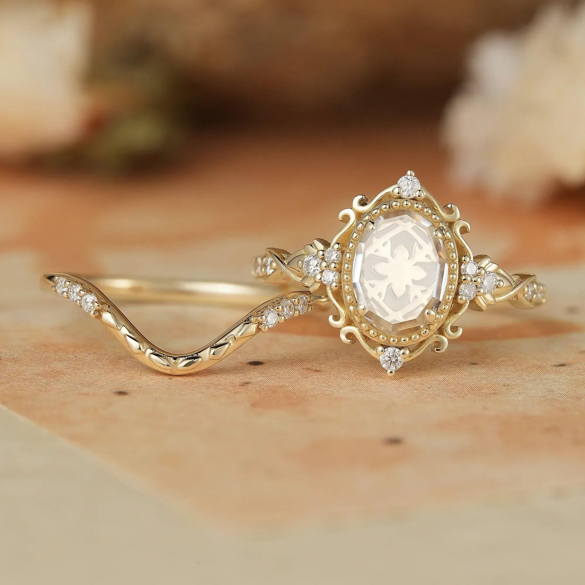 Portrait Cut Moissanite Ring Set 2pcs - Remy - GemsMagic - GemsMagic