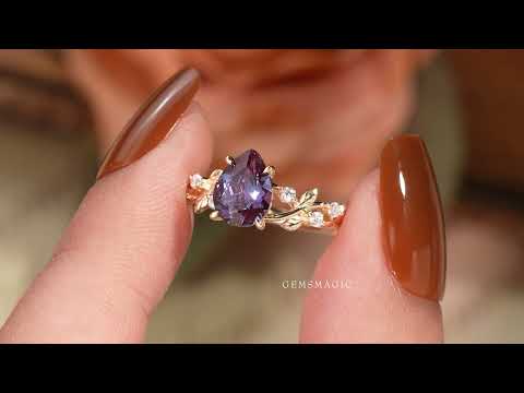 Load and play video in Gallery viewer, Pear Cut Alexandrite Nature Inspired Engagement Ring
