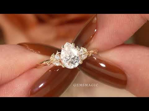 Pear Moissanite Leaf And Vine Inspired Engagament Ring | GemsMagic